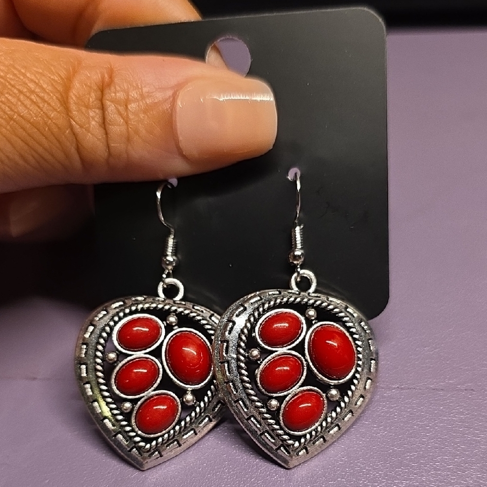 BUNDLE ANY 2, PAY ONE PRICE. Silver Earrings with Red Accents